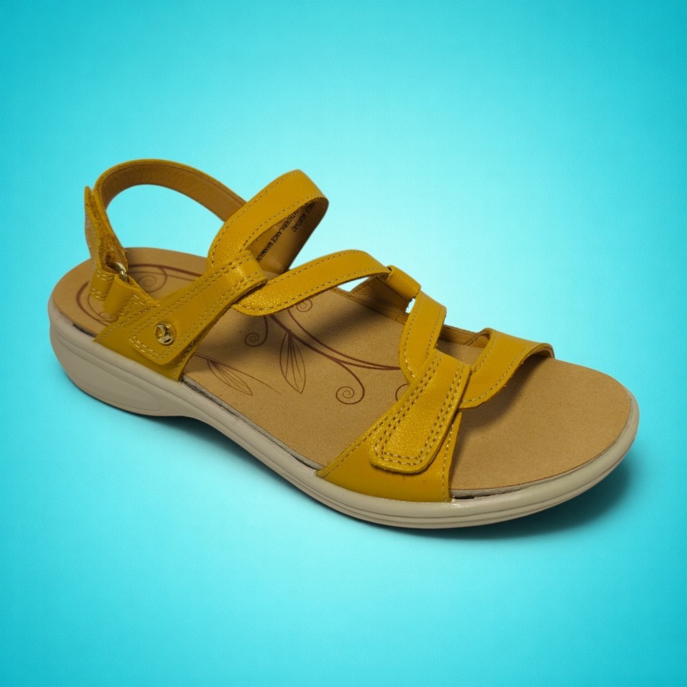 New Women's Revere Emerald Adjustable Sandals, Color Mustard French, Size 6M